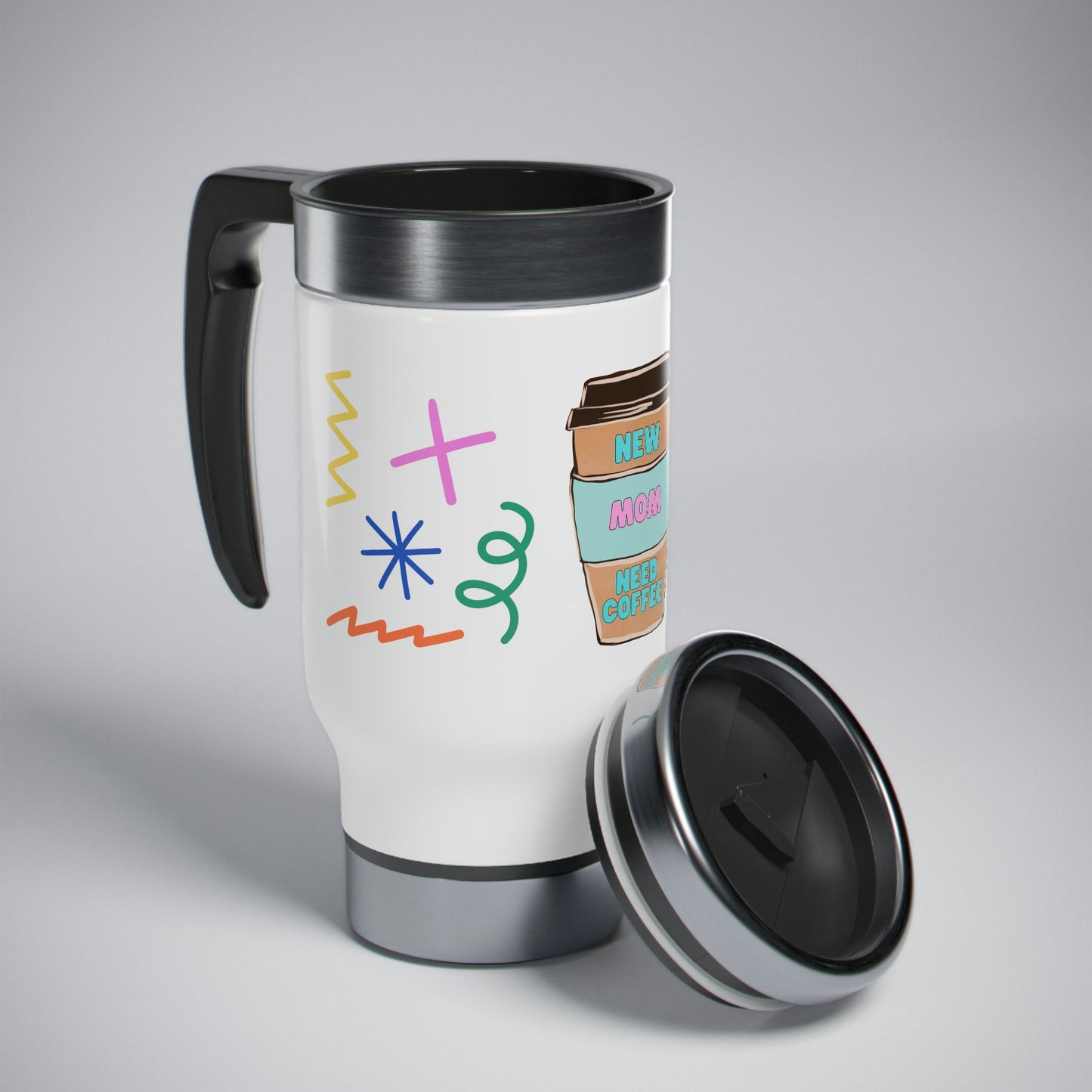 Mom Needs Coffee Stainless Steel Travel Mug with Handle, 14oz