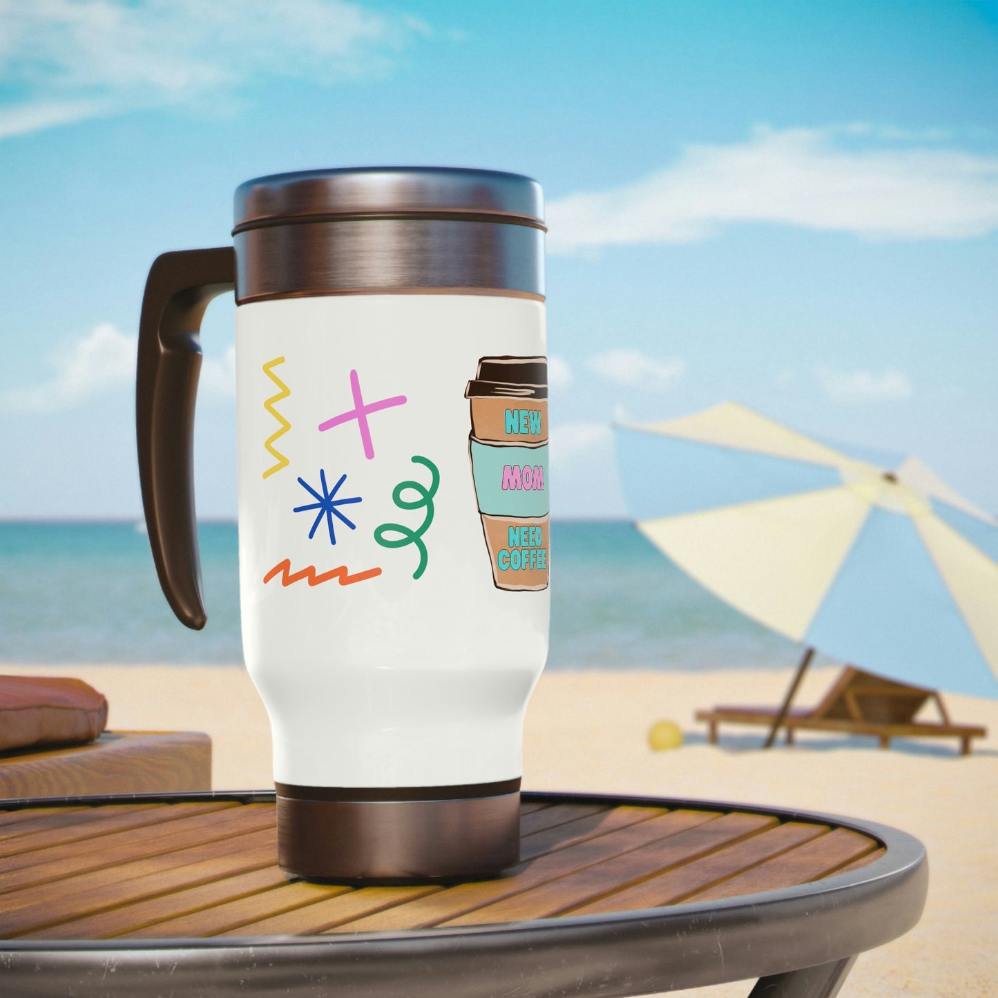 Mom Needs Coffee Stainless Steel Travel Mug with Handle, 14oz