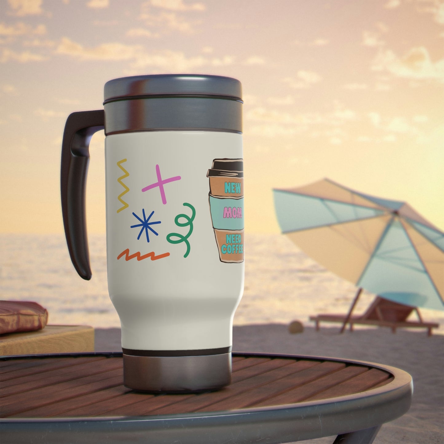 Mom Needs Coffee Stainless Steel Travel Mug with Handle, 14oz